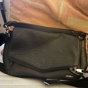 DKNY Black Textured Leather Messenger Crossbody